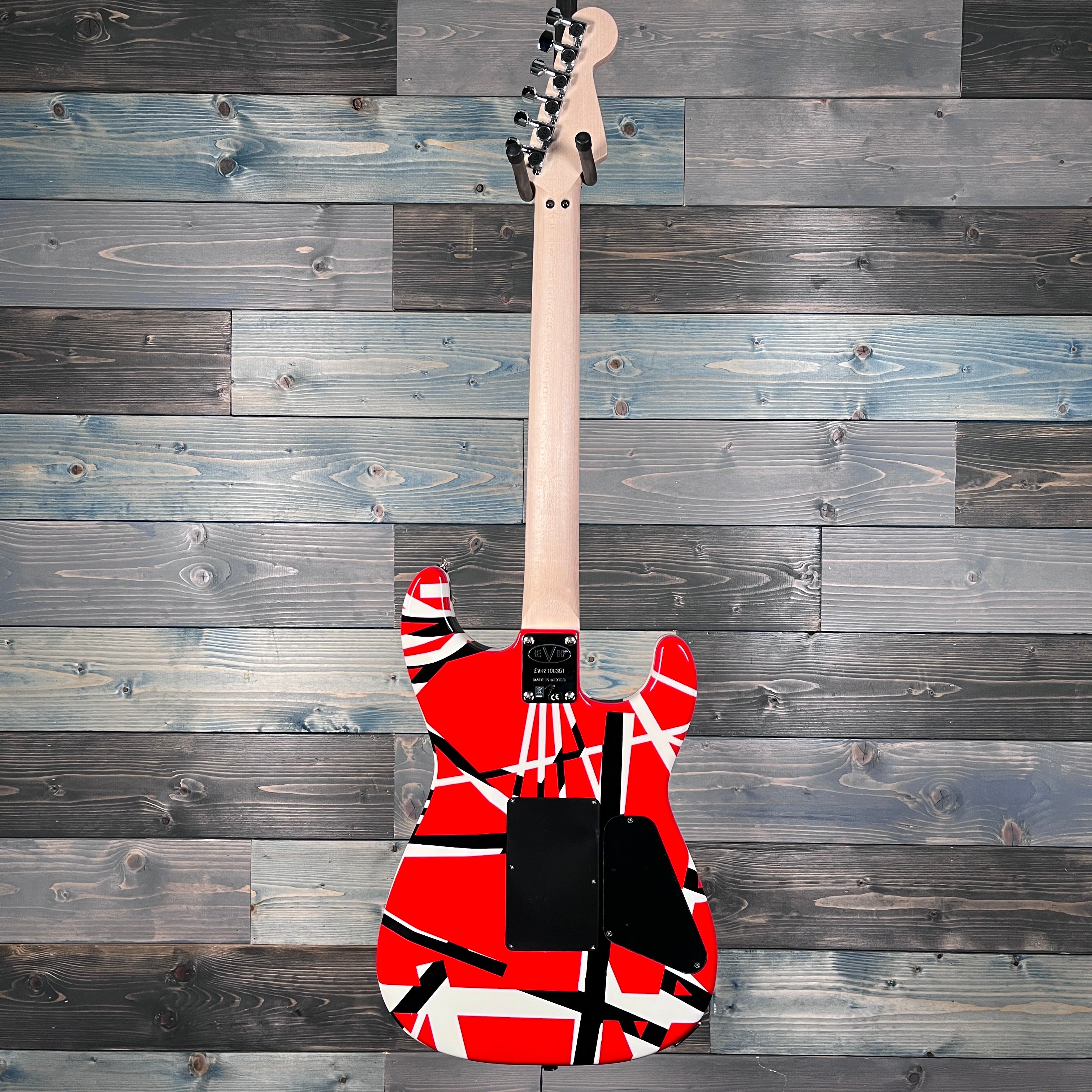 EVH Striped Maple FB, Red, Black and White Stripes Lefty Guitar