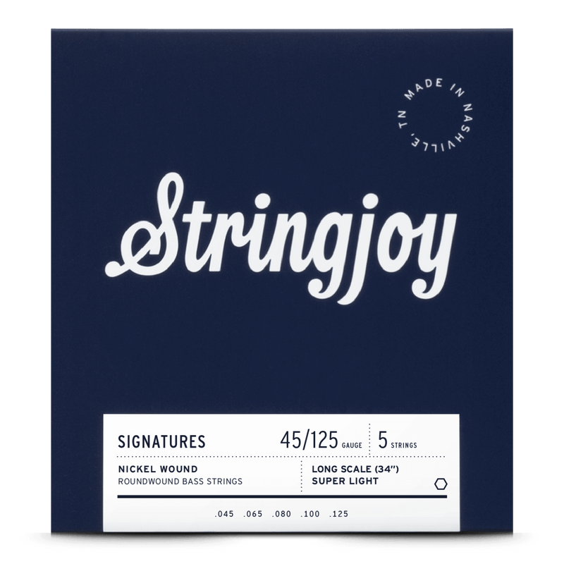 Stringjoy Light Gauge (45-125) 5 String Long Scale Nickel Wound Bass Strings