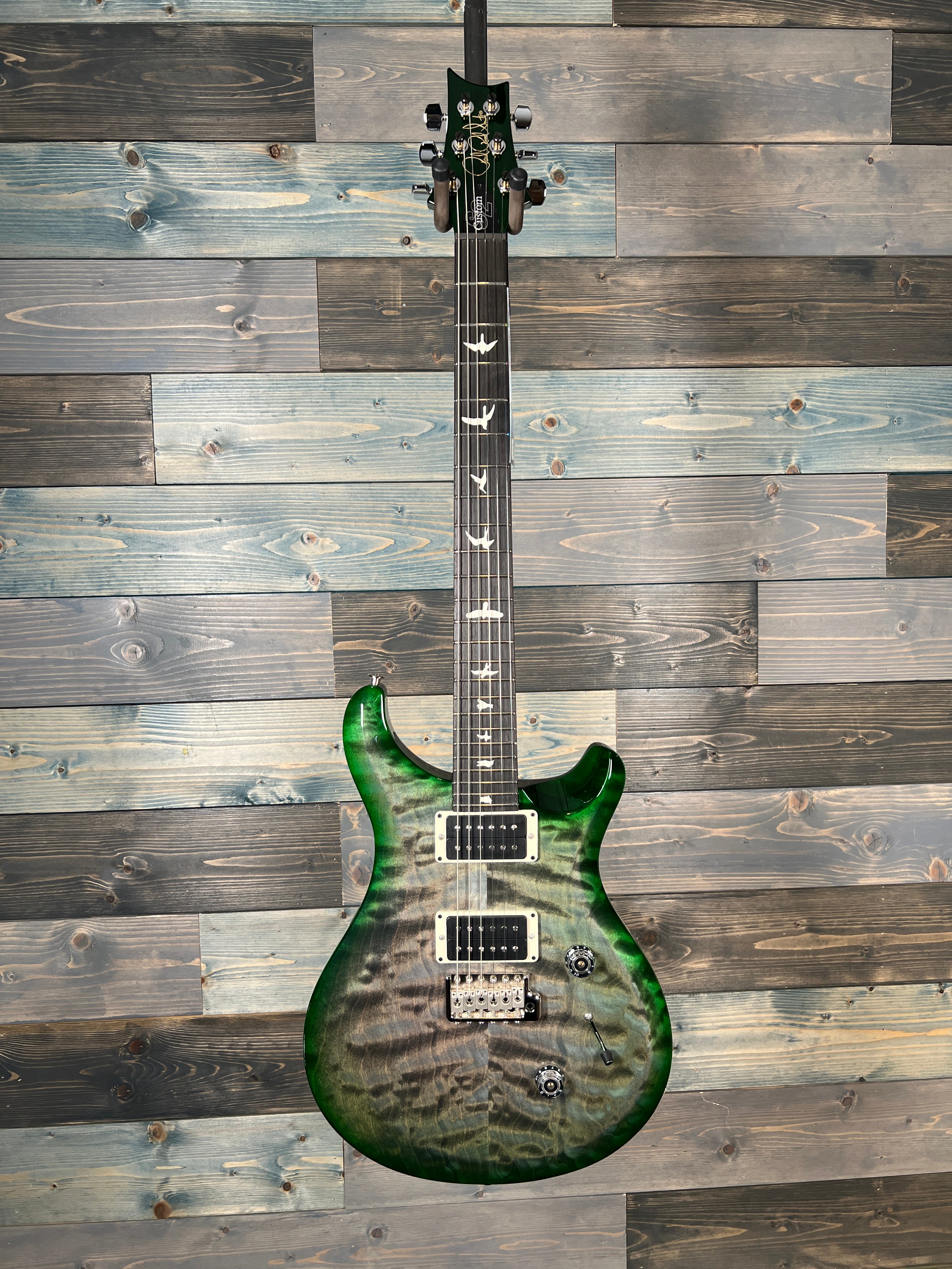 PRS S2 Custom 24 Electric Quilt Flame Top - Faded Grey Black Green Burst