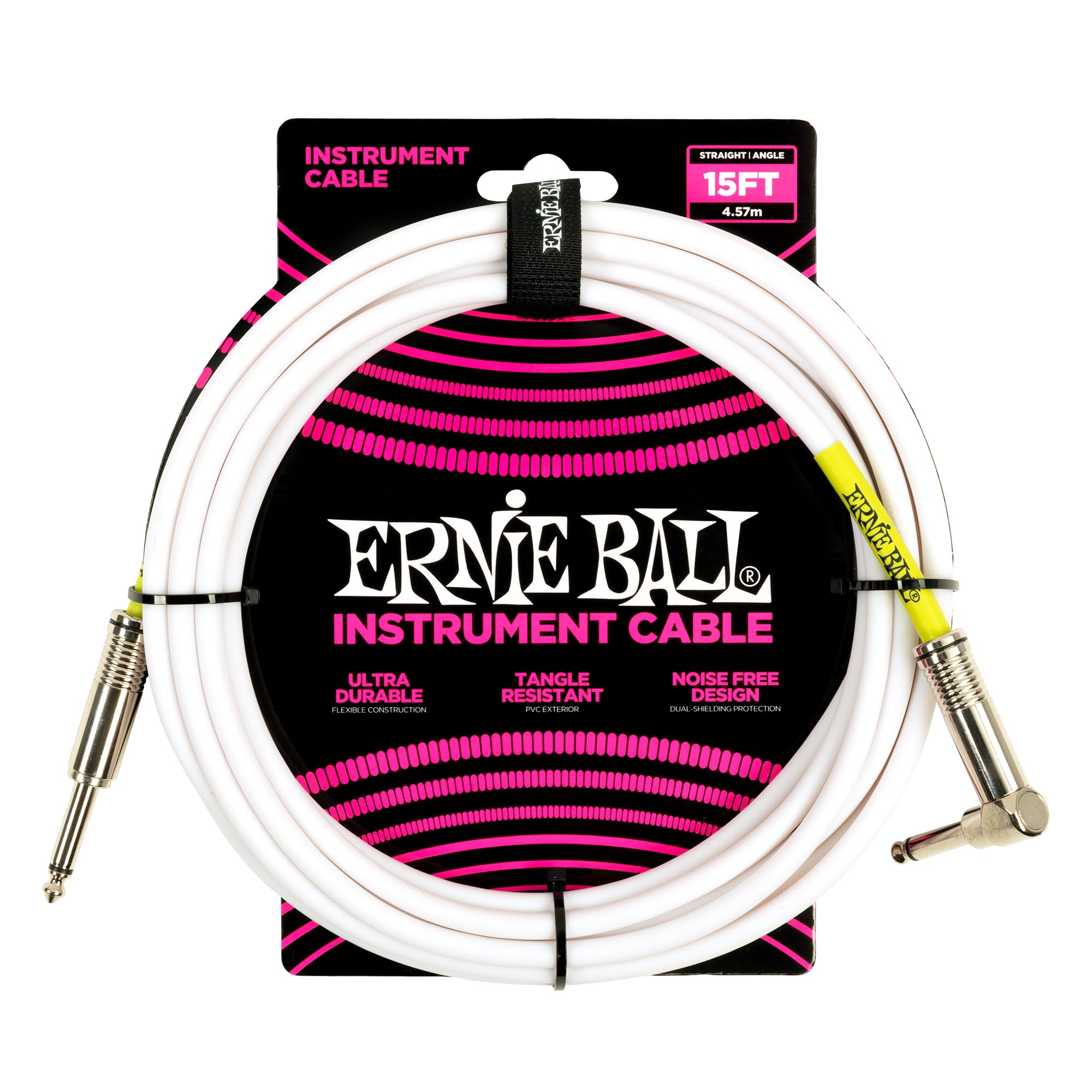 Ernie Ball P06400 Instrument Cable 15 ft - White Straight/Angle