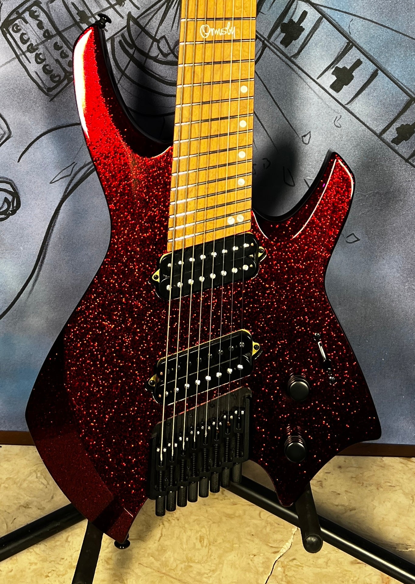 USED Ormsby Goliath GTR Run 17 SPARKLE 8 String - Red Sparkle