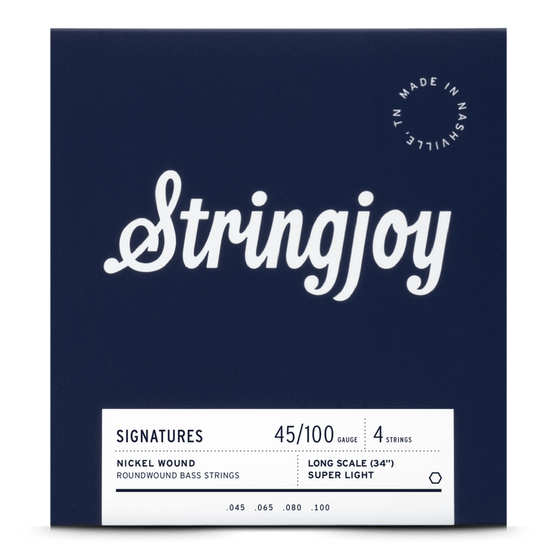 Stringjoy Light Gauge 45-100 4 String Long Scale Nickel Wound Bass Strings