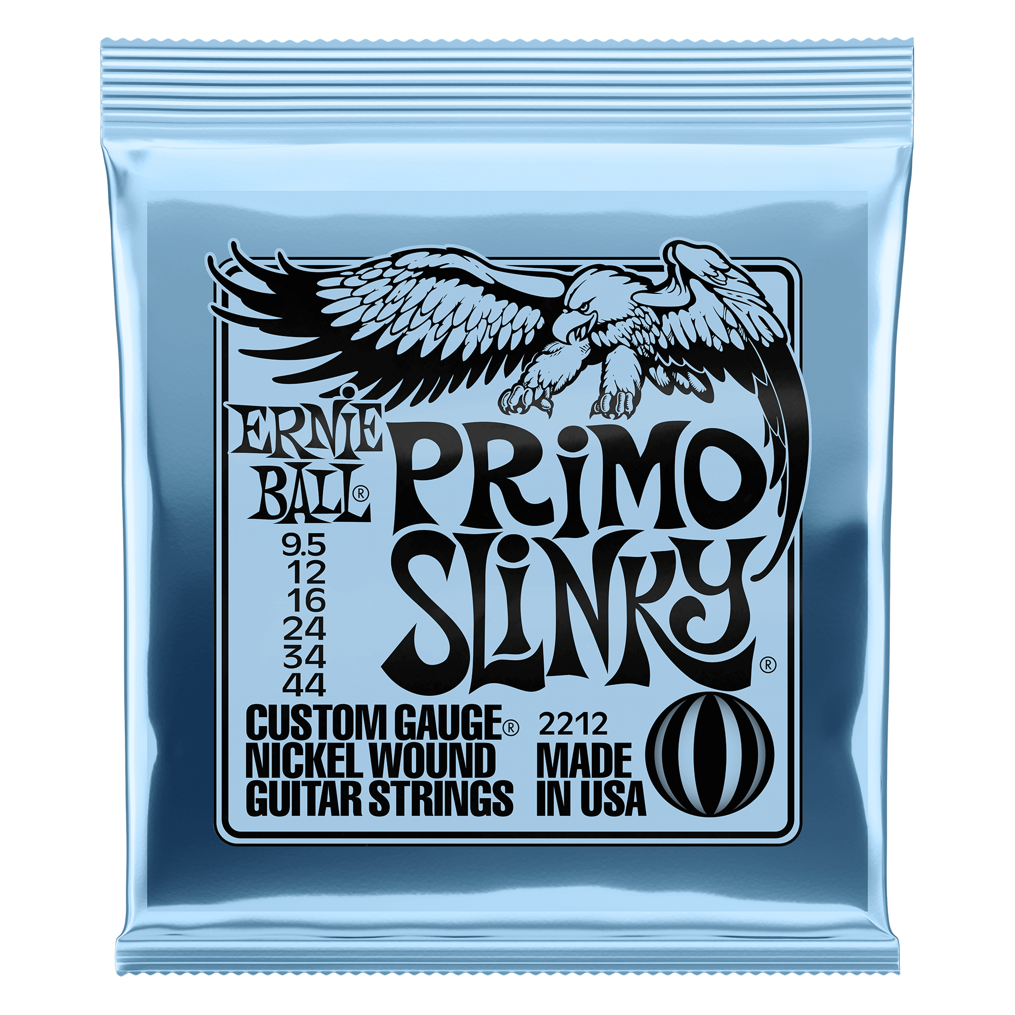 Ernie Ball 2212 Primo Slinky Nickel Wound Electric Guitar Strings, 9.5-44 Gauge