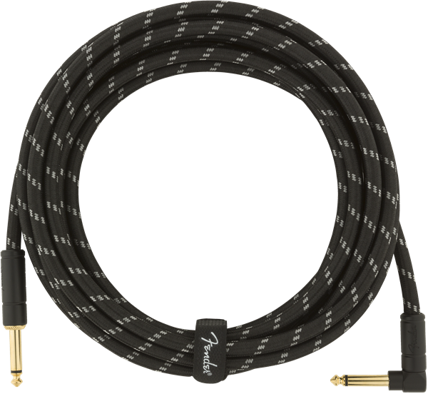 Fender Deluxe Series Instrument Cable, Straight/Angle, 15' Black Tweed