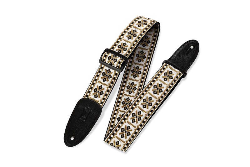 Levy's 2in 60's Hootenanny Jacquard Weave Guitar Strap - Gold,White