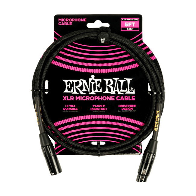 Ernie Ball P06390 5' Braided Male / Female XLR Microphone Cable Black