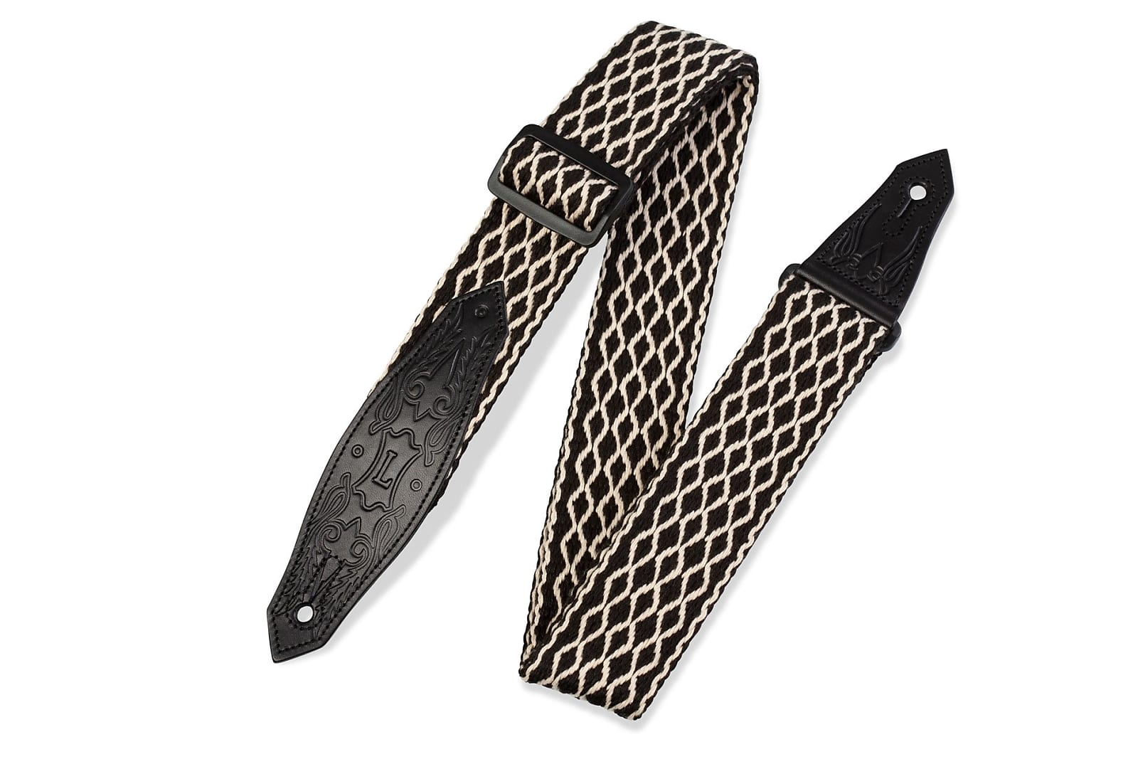 Levy's 2' Black/White Cotton Guitar Strap w/Contrasting Cowboy Boot Design