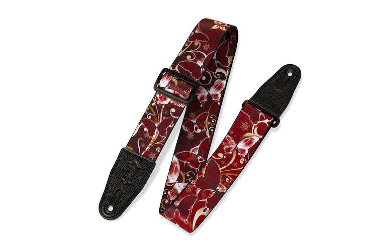 Levy's MPD2-027 2in Polyester Guitar Strap - Burgundy Butterflies