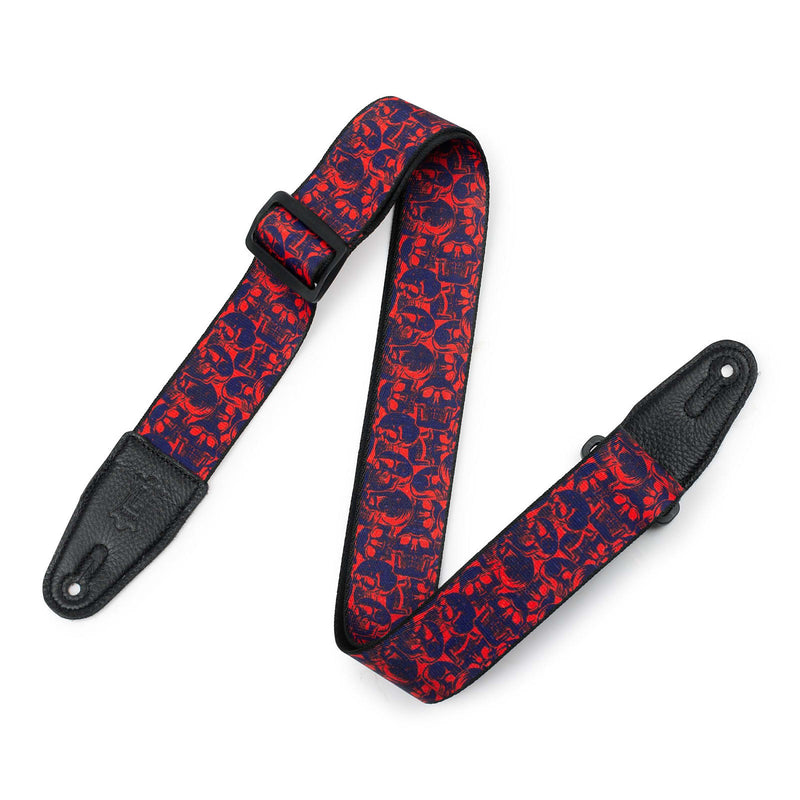Levy's Polyester Guitar Strap - Purple/Blue & Red Skulls