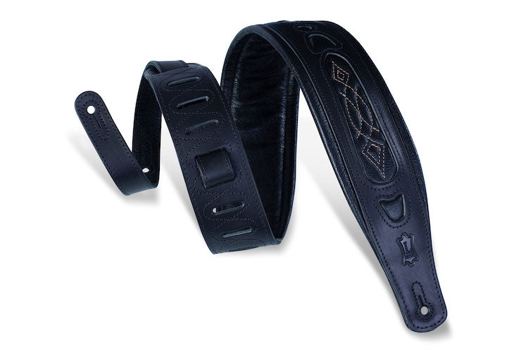 Levy's PM31-BLK 3" Wide Black Veg-tan Leather Guitar Strap