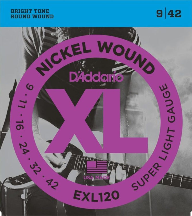 D'addario EXL120 Nickel Wound, Super Light Guitar Strings, 09-42