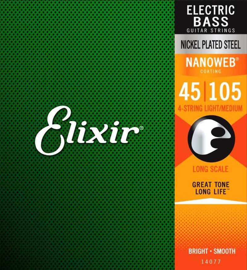 Elixir Strings 14077 E Bass Nickel Plated Steel w/NANOWEB Coating, Light/Medium