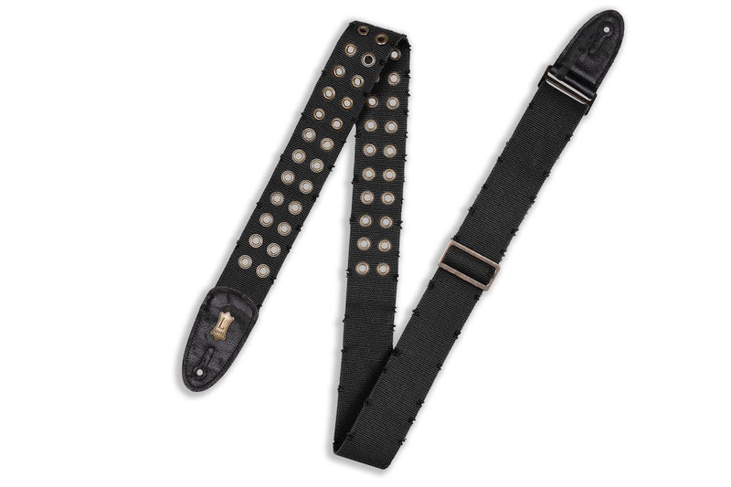 Levy's 2" Distressed Wear & Tear Cotton Guitar Strap w/Brass Eyelets – Black