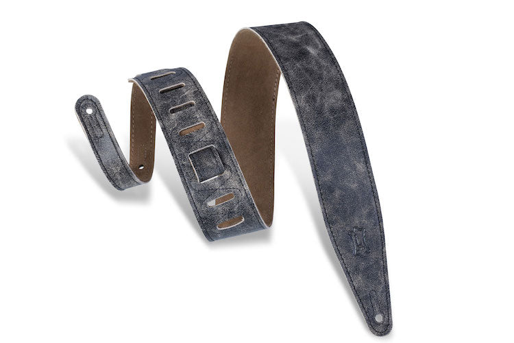 Levy's M317BLZ-BLK 2 1/2" Wide Distressed Chrome Tan Guitar Strap - Black