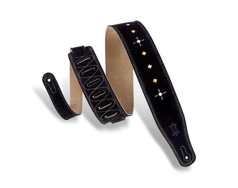 Levy's 2.5" Suede Diamond Dash Guitar Strap - Black