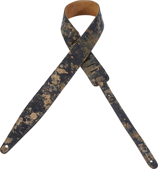 Levy's 2" Veg-tan Leather Guitar Strap - Navy w/Gold Splatter