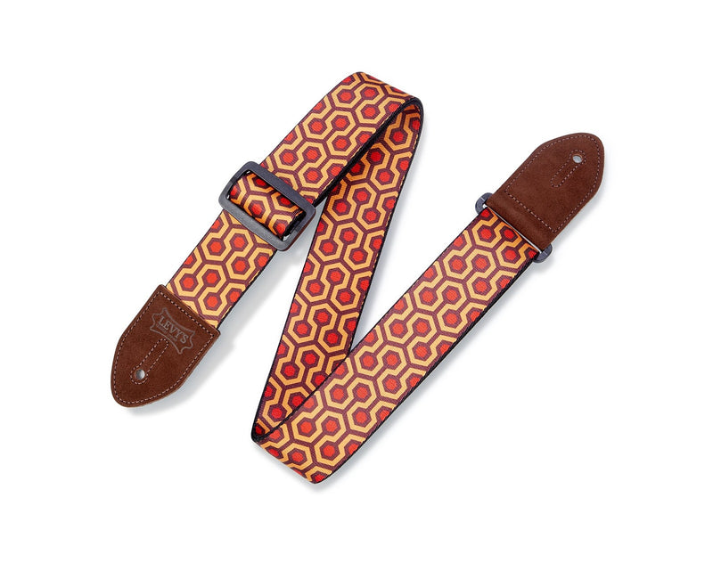 Levy's 2in Geometric Hex Pattern Guitar Strap on Polyester w/Suede Leather Ends