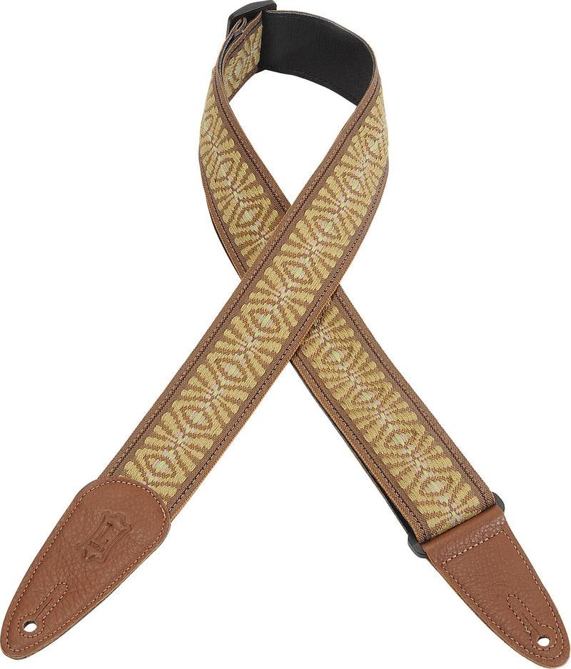 Levy's 2in Jacquard w/Leather Backing Guitar Strap - Brown/Tan/Green
