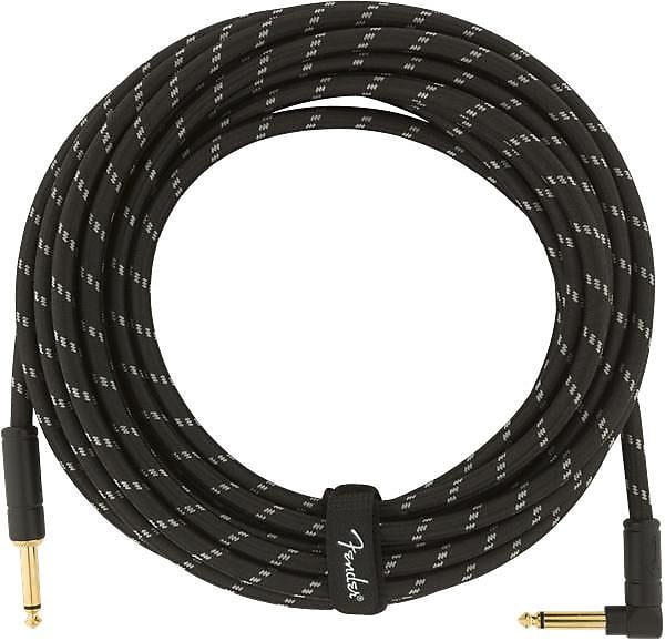 Fender Deluxe Series Instrument Cable, Straight/Angle, 25', Black Tweed