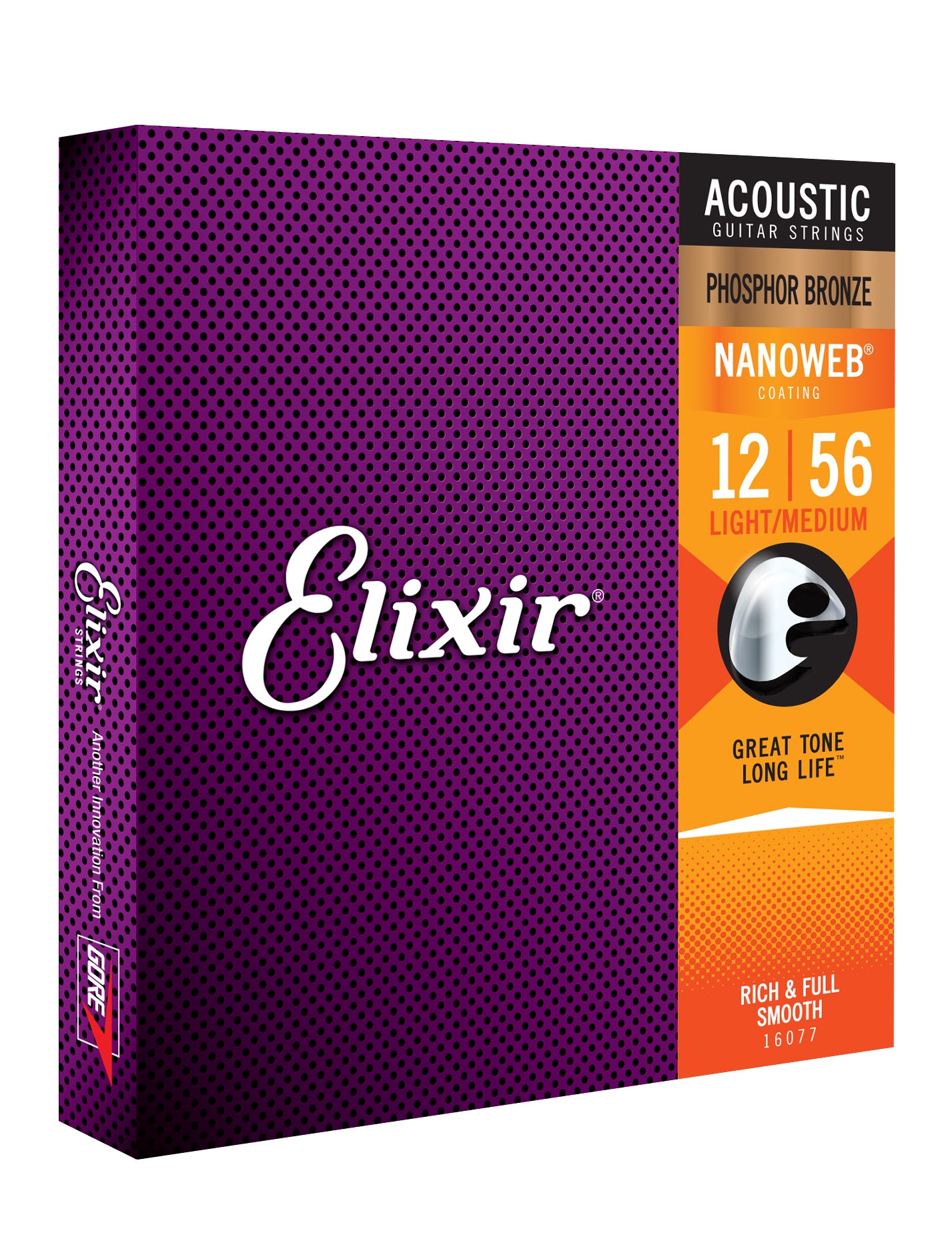 Elixir Strings 16077 Acoustic Phosphor Bronze w/Nanoweb Coating Lite Medium 12