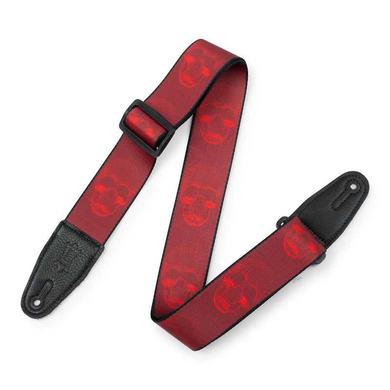 Levy's MPD2-114 2in Polyester Guitar Strap - Dark Red & Red Scanned Skull Motif