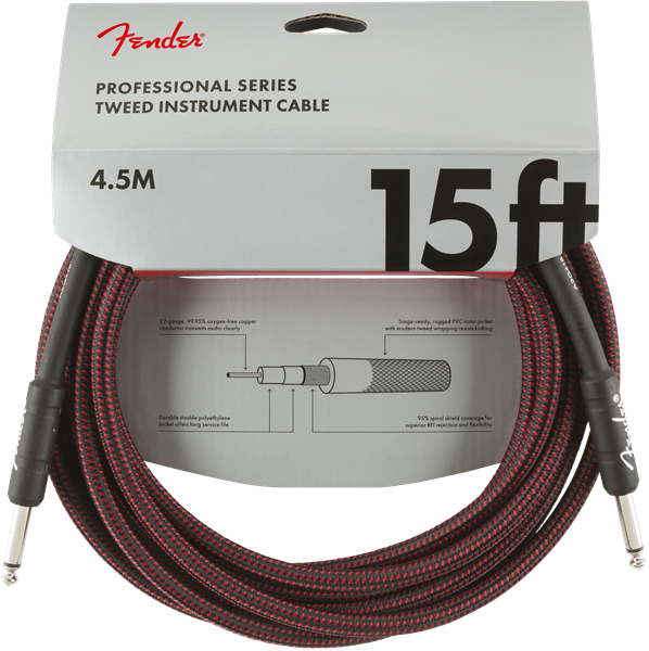 Fender Professional Series Instrument Cable, 15', Red