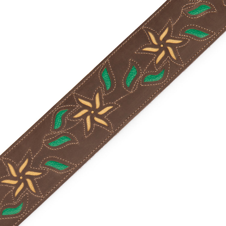 Levy's Flowering Vine Series Brown Leather Guitar Strap w/Yellow Flowers