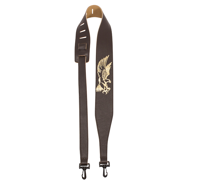 Perri's Leathers 2.5"Wide Gold Eagle Emboss on Brown Leather Banjo Strap
