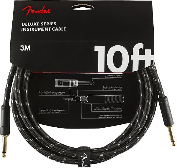 Fender Deluxe Series Instrument Cable, Straight/Straight, 10', Black Tweed