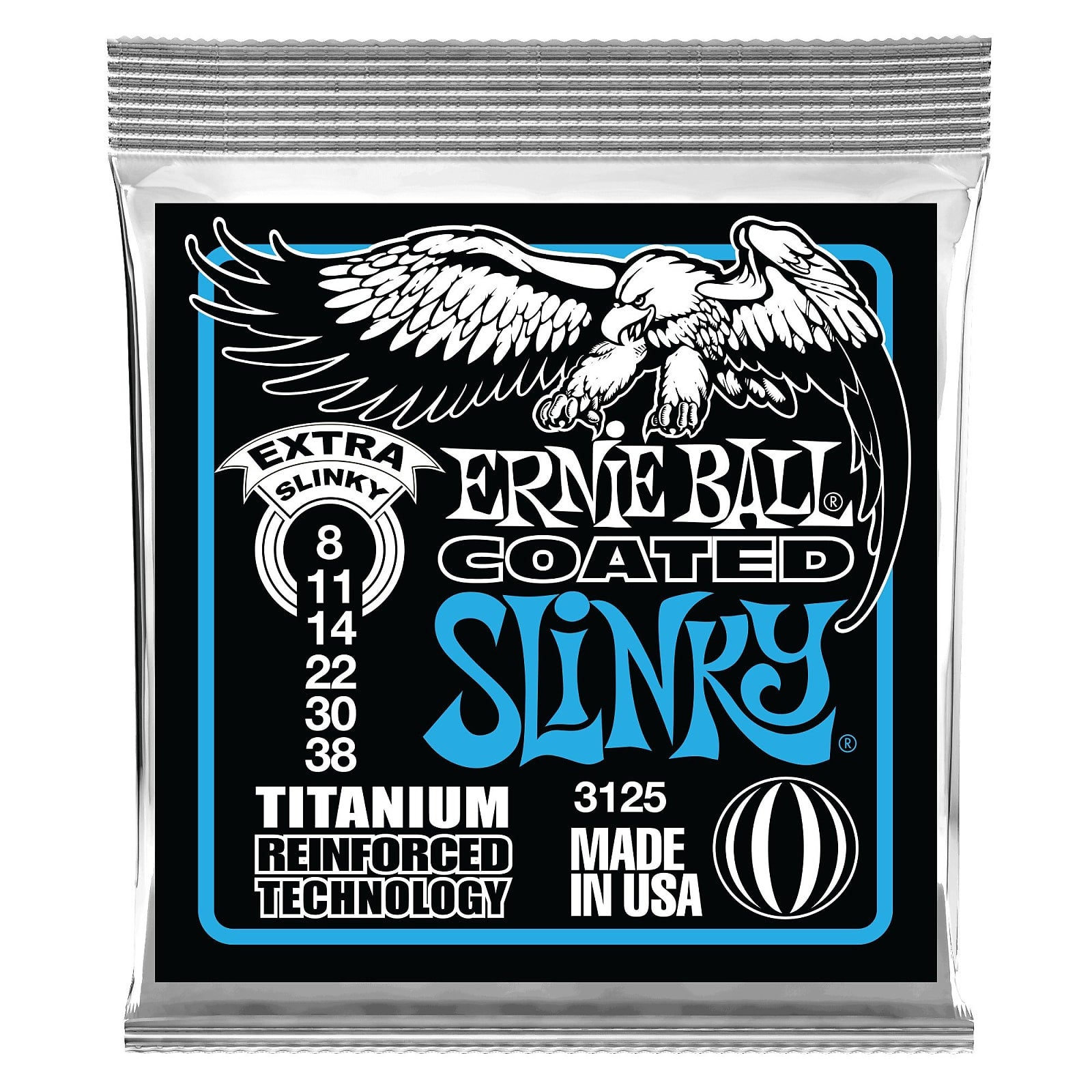 Ernie Ball 3125 Extra Slinky Coated Titanium RPS Electric Guitar Strings, 8-38