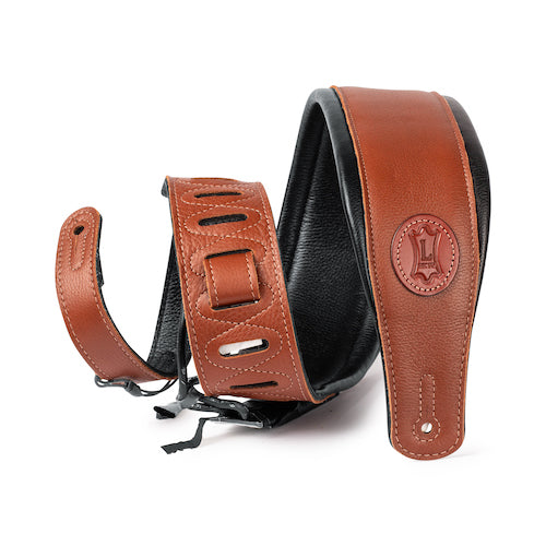 Levy's 3" Wide Garment Leather Guitar Strap - Tan w/Black Trim