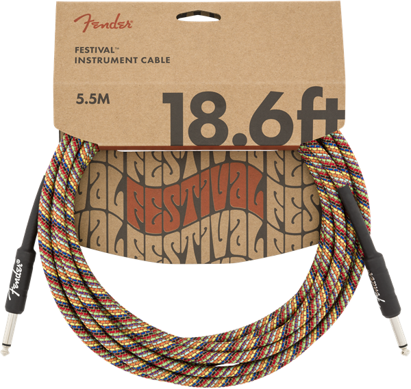 Fender 18.6' Festival Instrument Cable, Pure Hemp, Rainbow