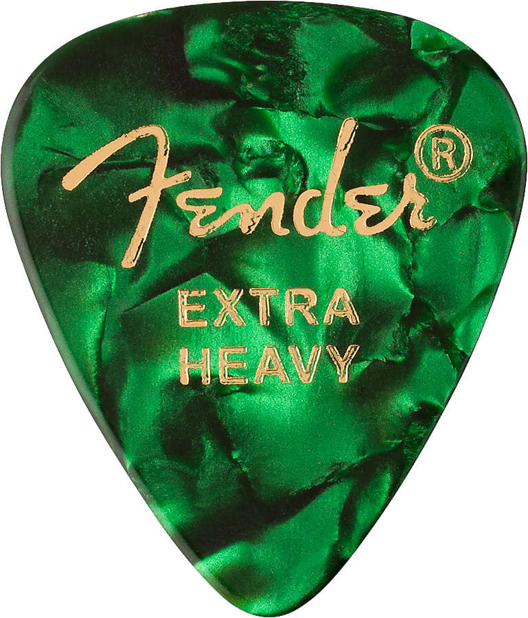 Fender 351 Shape Premium Picks, Extra Heavy, Green Moto, 12 Count