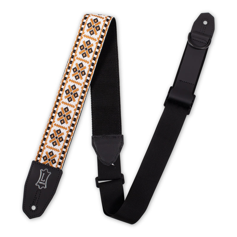 Levy's Right Height Strap w/ Woven White Black Gold Motif
