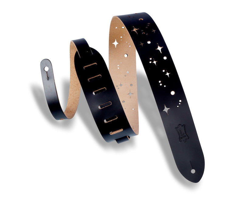 Levy's 2" Wide Chrome-tan Leather Guitar Strap - Black Galaxy Punch Out