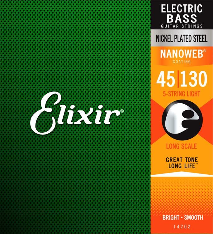 Elixir Strings 14202 E Bass Nickel Plated Steel w/NANOWEB Coating, 5-Str Light