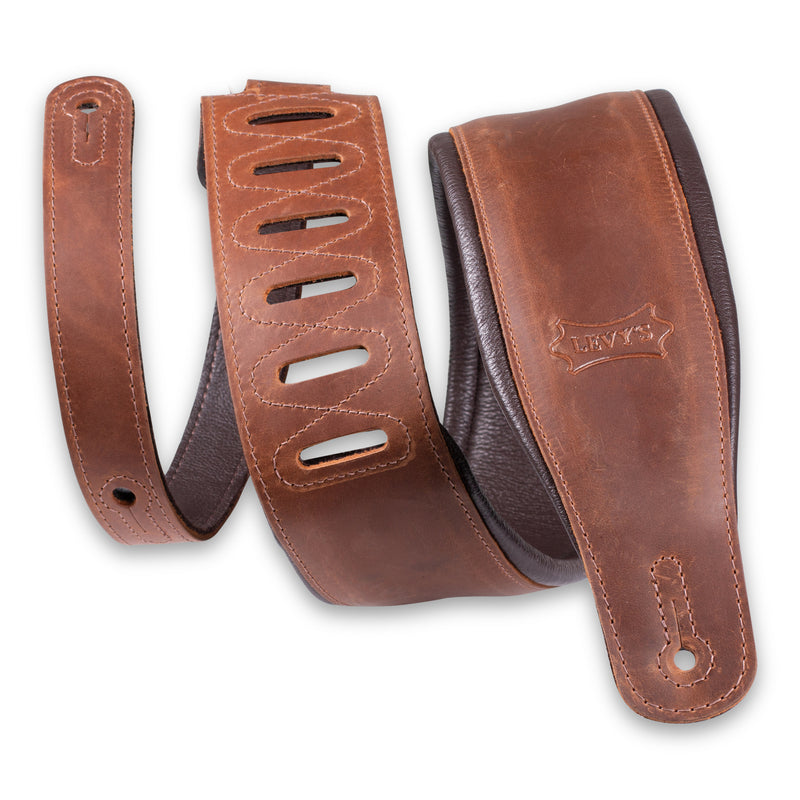 Levy's 3.25" Wide Butter Leather Guitar Strap - BRN