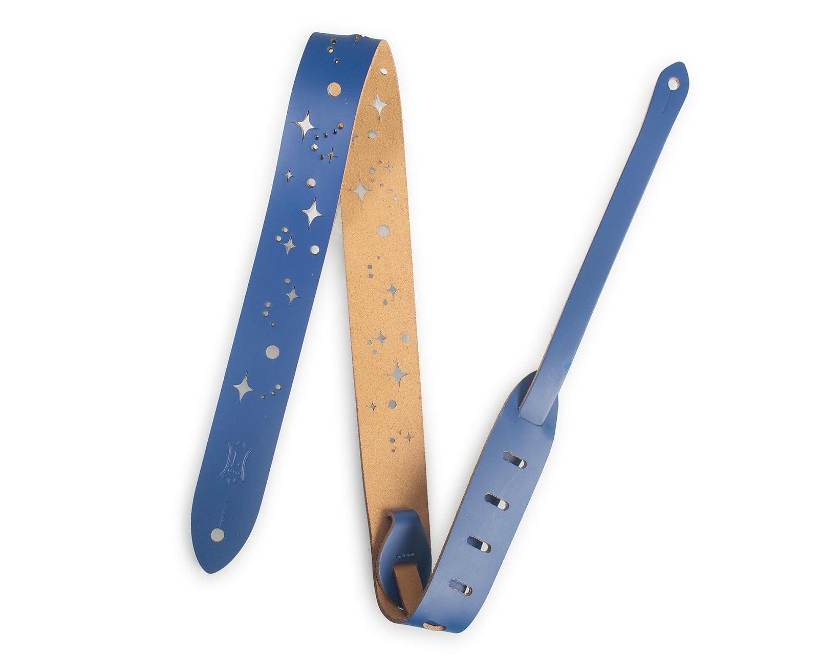 Levy's 1.5in Kids Leather Guitar Strap - Blue Galaxy Punch Out Pattern