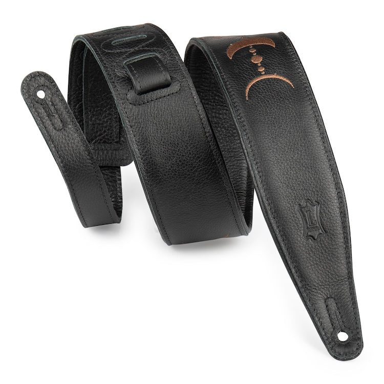 Levy's 2.5" Black Padded Garment Leather Strap w/Brown Moon Phases embroidery