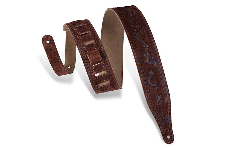 Levy's 2 1/2" Wide Suede Guitar Strap - Brown Kokopelli Design