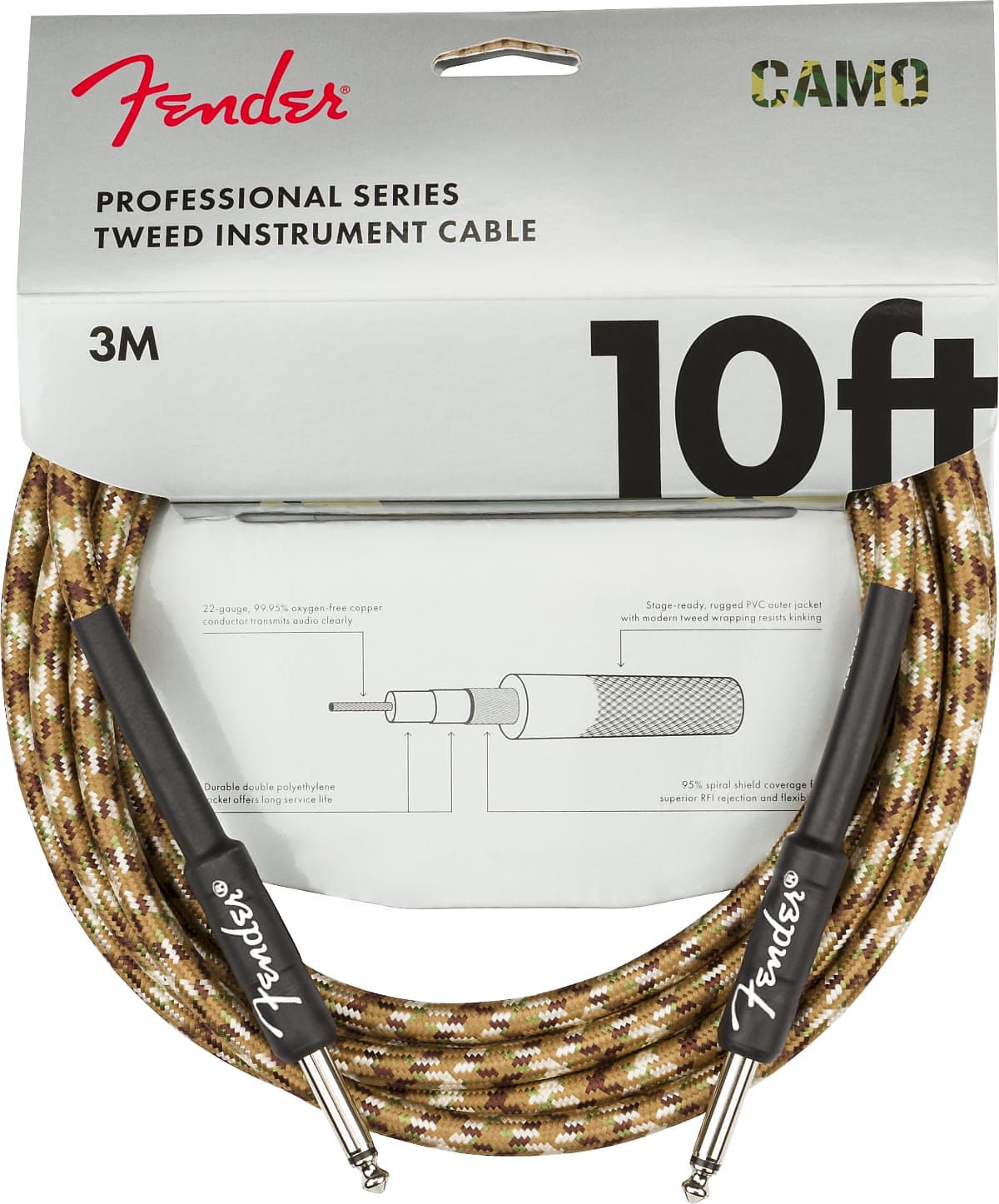 Fender Prof. Series Instrument Cable, Straight/Straight, 10', Desert Camo