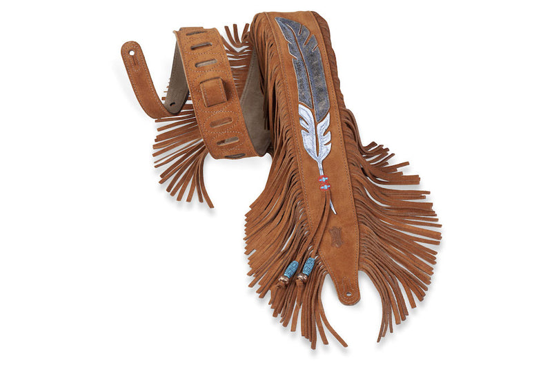 Levy's 2 1/2" Wide Suede Guitar Strap - Brown Feather Fringe