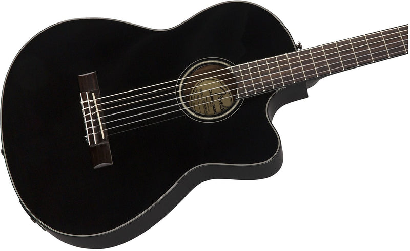 Fender CN-140SCE Nylon Thinline, Walnut Fingerboard, Black w/case