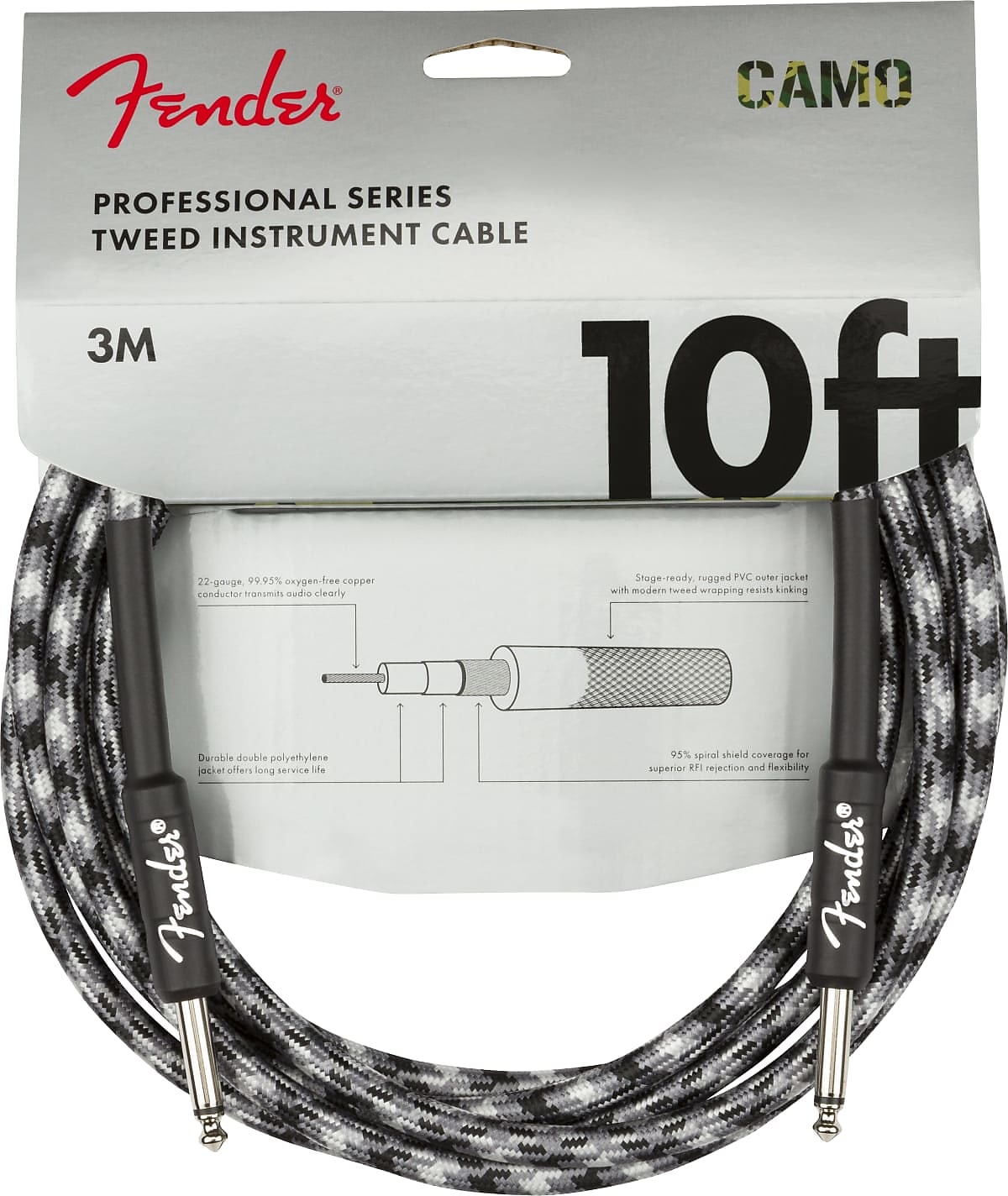 Fender Prof. Series Instrument Cable, Straight/Straight, 10', Winter Camo