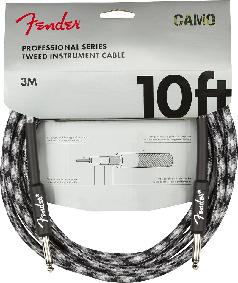 Fender Prof. Series Instrument Cable, Straight/Straight, 10', Winter Camo