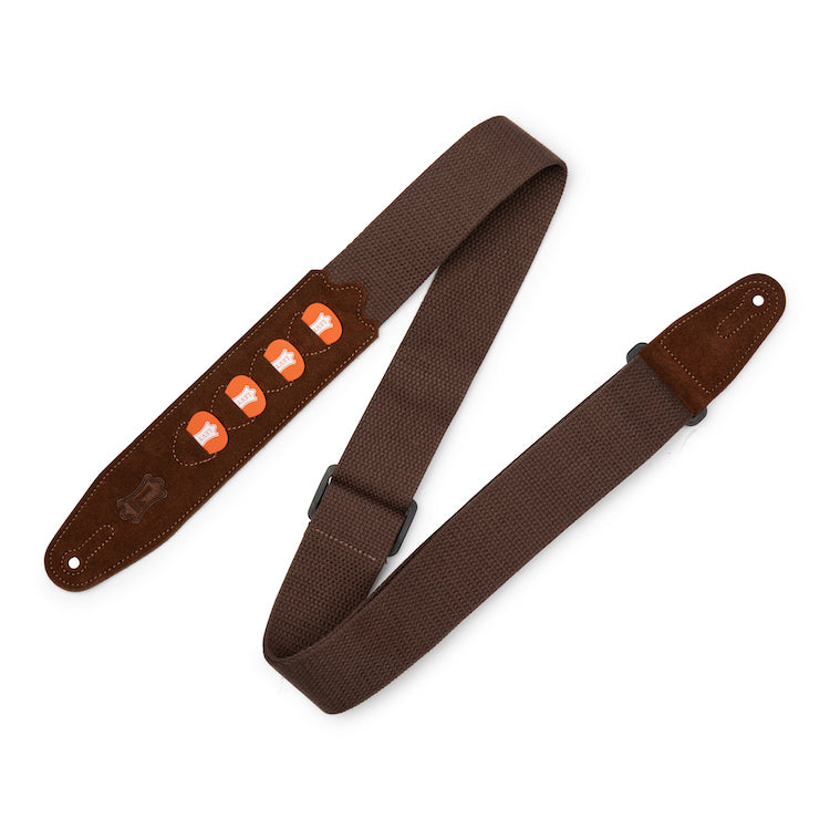 Levy's 2" Brown Cotton Pick Holder strap w/Brown Suede ends (holds 4 Picks)