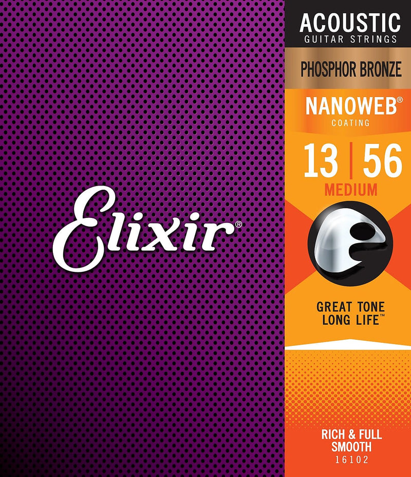 Elixir Strings 16102 Acoustic Phosphor Bronze w/ Nanoweb Coating Medium 13