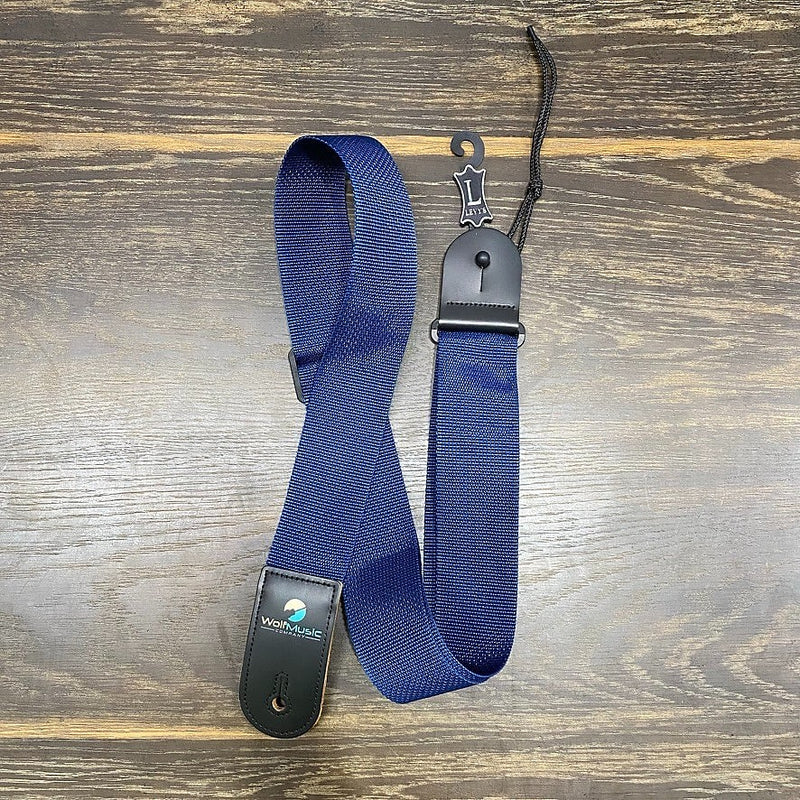 Levy's M8POLY-NAV Polyester Guitar Strap - Navy w/Wolf Music Company Logo Ends