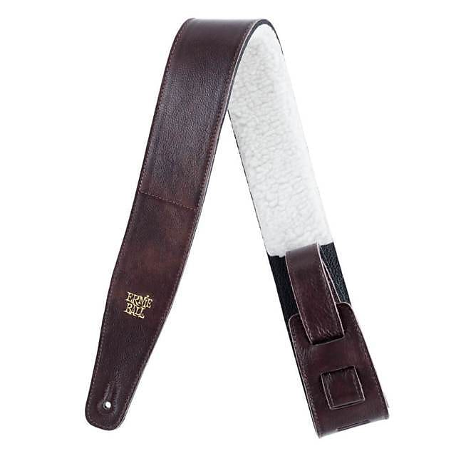 Ernie Ball 25in Adjustable Italian Leather Strap with Fur Padding Chestnut