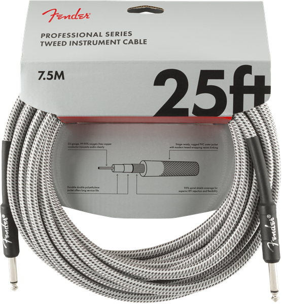 Fender Professional Series Instrument Cable, 25', White Tweed